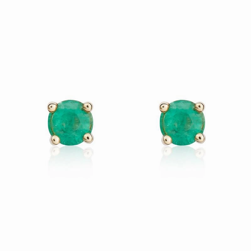 9ct Yellow Gold Emerald 4mm Round Claw Set Stud Earrings