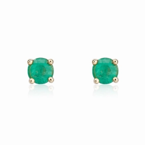 9ct Yellow Gold Emerald 4mm Round Claw Set Stud Earrings