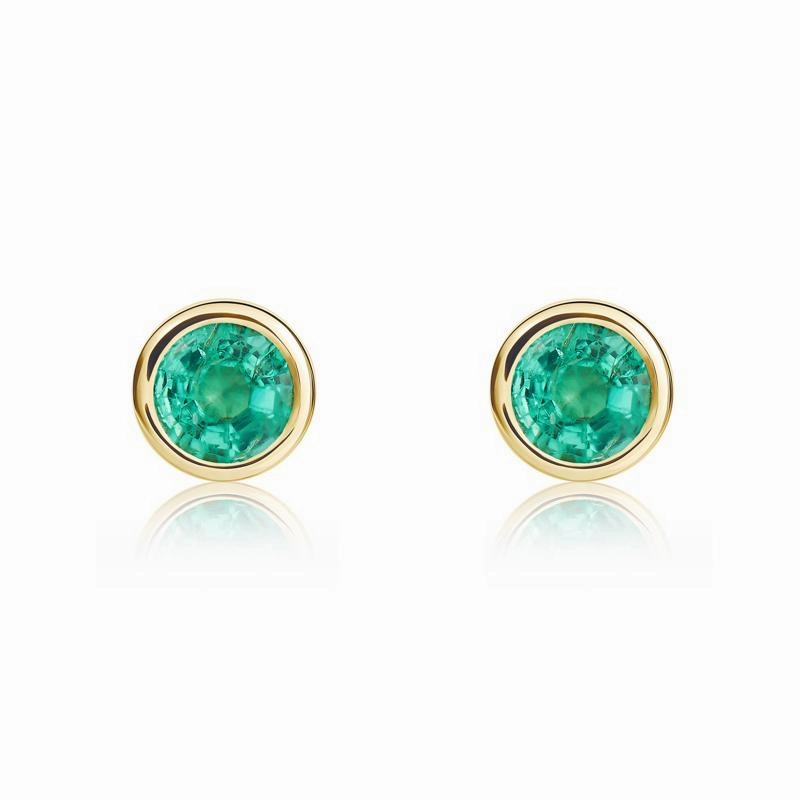 9ct Yellow Gold Emerald 4mm Round Rub Over Set Stud Earrings