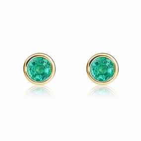 9ct Yellow Gold Emerald 4mm Round Rub Over Set Stud Earrings