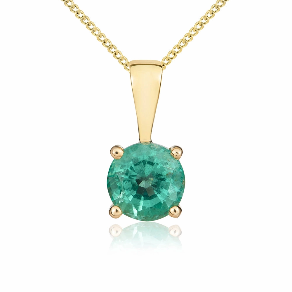 9ct Yellow Gold Emerald 5mm Round Claw Set Necklace