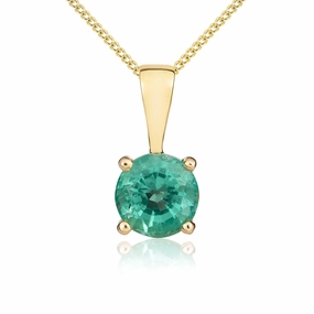 9ct Yellow Gold Emerald 5mm Round Claw Set Necklace