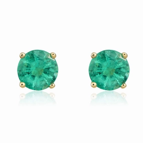 9ct Yellow Gold Emerald 5mm Round Claw Set Stud Earrings