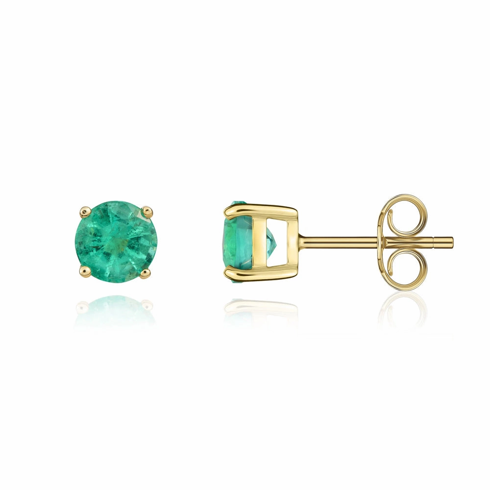 9ct Yellow Gold Emerald 5mm Round Claw Set Stud Earrings