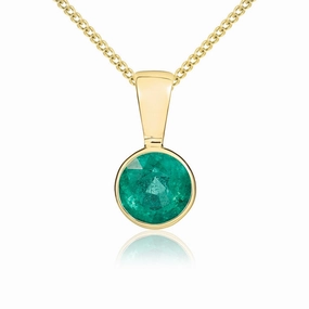 9ct Yellow Gold Emerald 5mm Round Rub Over Set Necklace