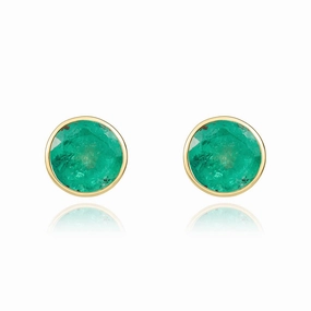 9ct Yellow Gold Emerald 5mm Round Rub Over Set Stud Earrings