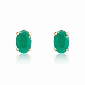 9ct Yellow Gold Emerald 6x4mm Oval Claw Set Stud Earrings