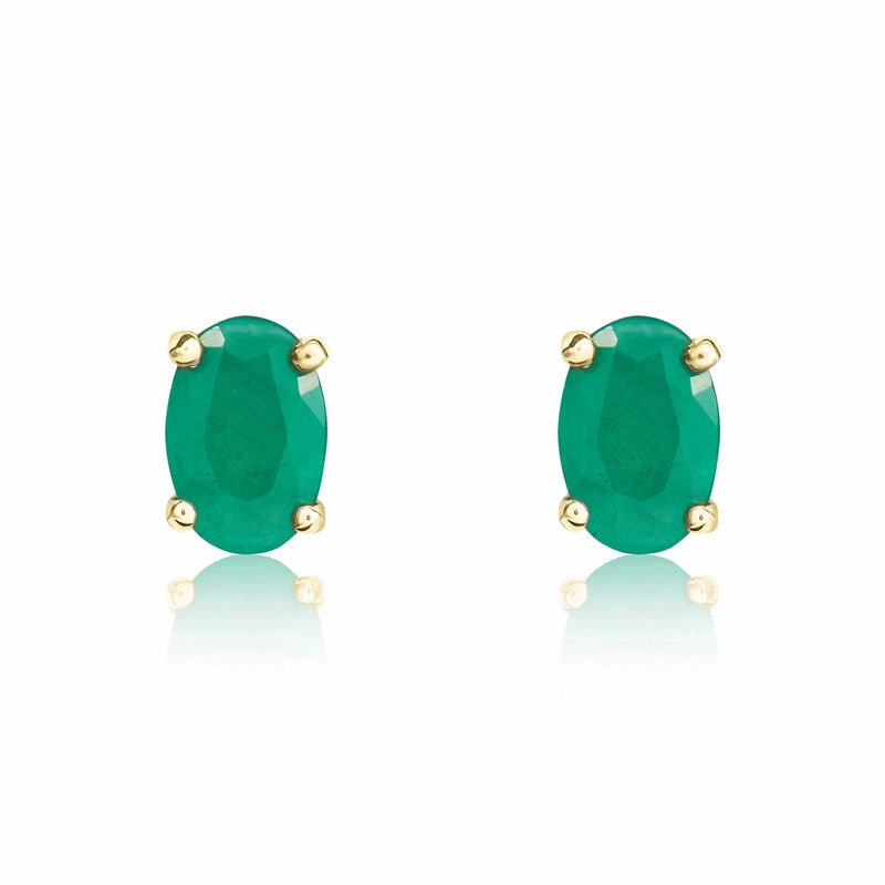 9ct Yellow Gold Emerald 6x4mm Oval Claw Set Stud Earrings