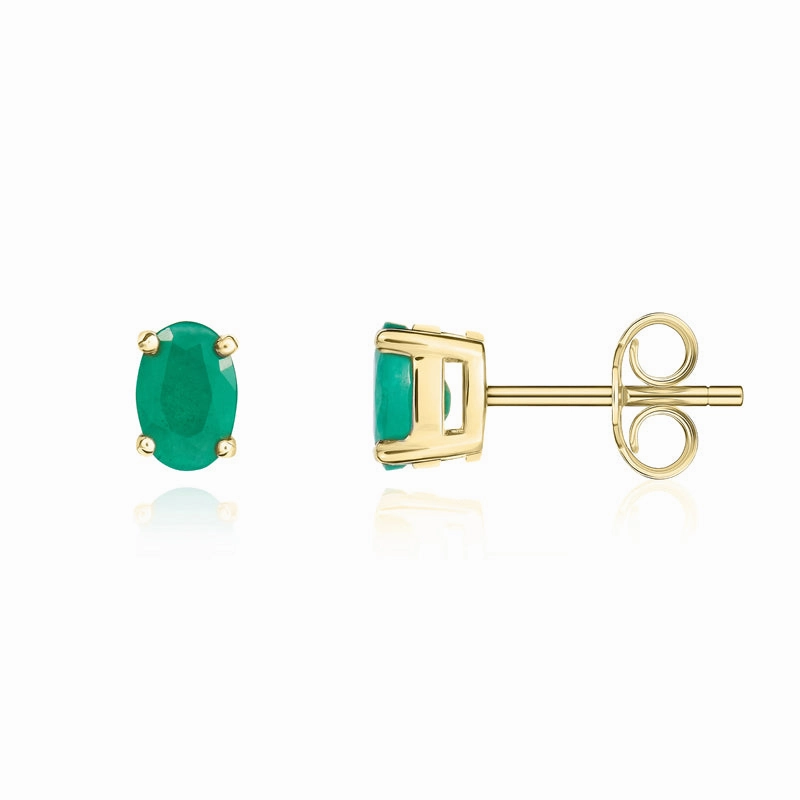 9ct Yellow Gold Emerald 6x4mm Oval Claw Set Stud Earrings