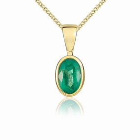 9ct Yellow Gold Emerald 6x4mm Oval Rub Over Set Pendant