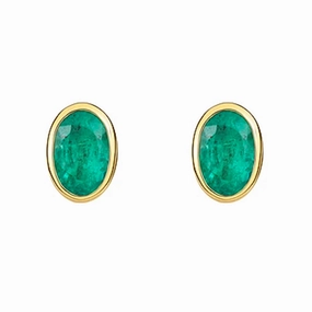 9ct Yellow Gold Emerald 6x4mm Oval Rub Over Set Stud Earrings