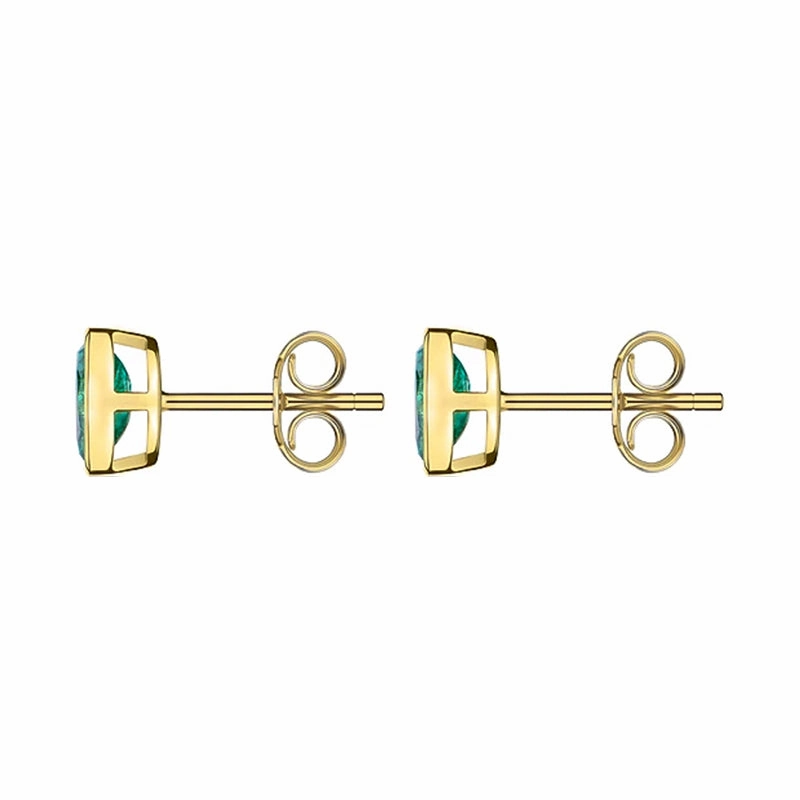 9ct Yellow Gold Emerald 6x4mm Oval Rub Over Set Stud Earrings