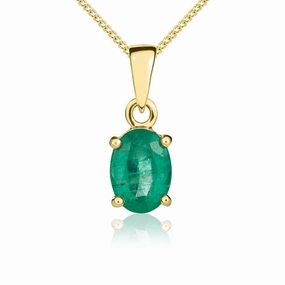 9ct Yellow Gold Emerald 7x5mm Oval Claw Set Necklace
