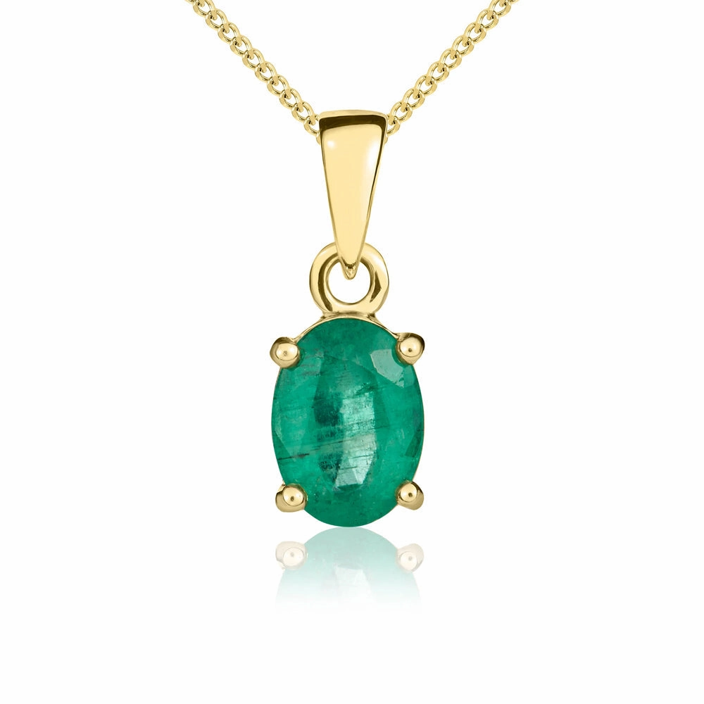9ct Yellow Gold Emerald 7x5mm Oval Claw Set Necklace