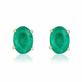 9ct Yellow Gold Emerald 7x5mm Oval Claw Set Stud Earrings