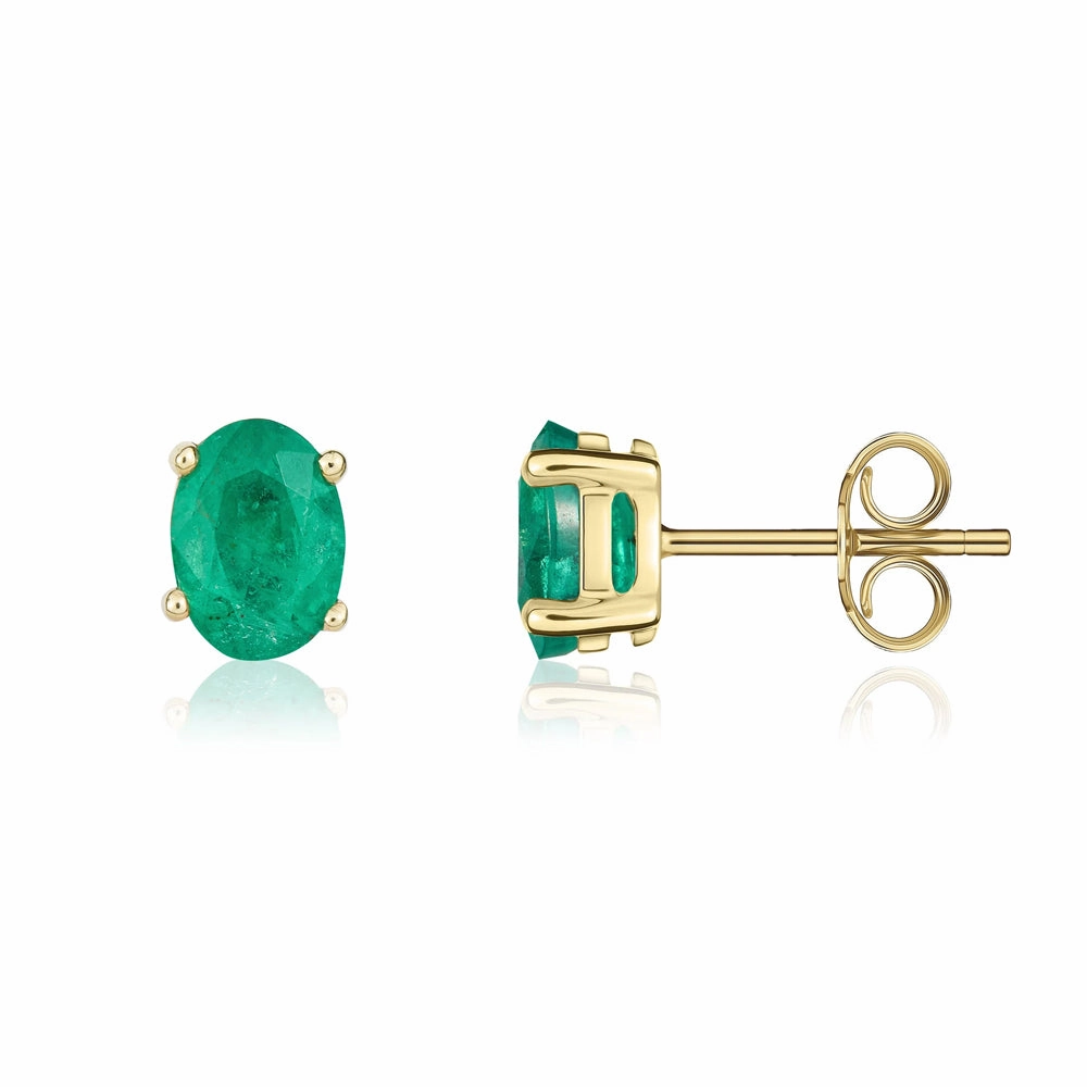 9ct Yellow Gold Emerald 7x5mm Oval Claw Set Stud Earrings