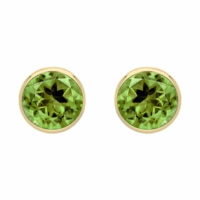 9ct Yellow Gold Peridot 4mm Round Rub Over Set Stud Earrings