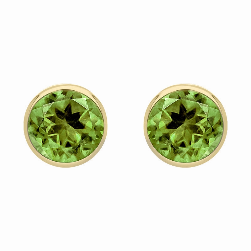 9ct Yellow Gold Peridot 4mm Round Rub Over Set Stud Earrings