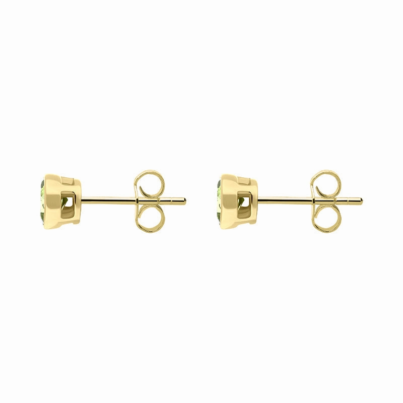 9ct Yellow Gold Peridot 4mm Round Rub Over Set Stud Earrings