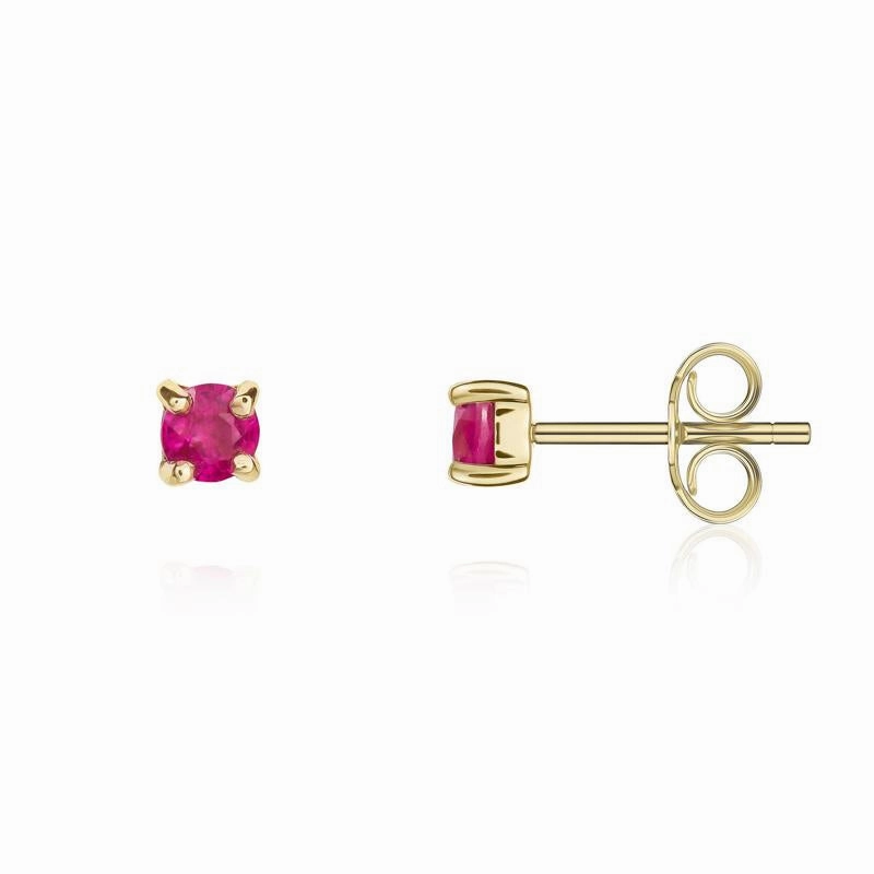 9ct Yellow Gold Ruby 3mm Round Claw Set Stud Earrings