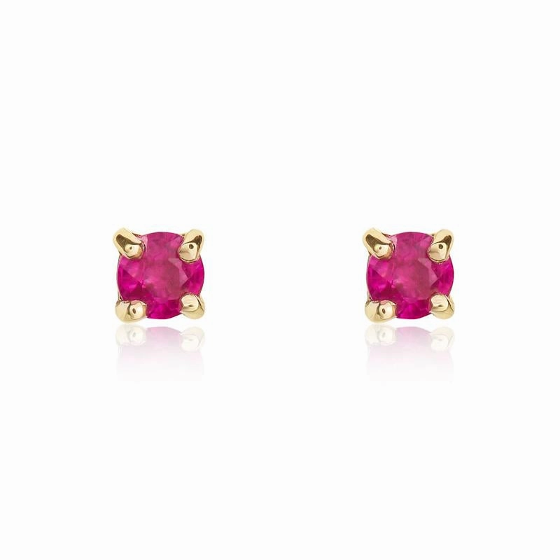 9ct Yellow Gold Ruby 3mm Round Claw Set Stud Earrings