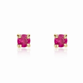 9ct Yellow Gold Ruby 3mm Round Claw Set Stud Earrings