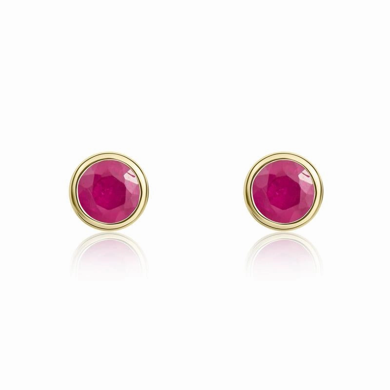 9ct Yellow Gold Ruby 3mm Round Rub Over Set Stud Earrings