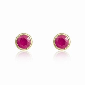 9ct Yellow Gold Ruby 3mm Round Rub Over Set Stud Earrings