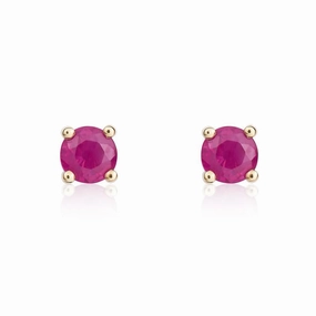 9ct Yellow Gold Ruby 4mm Round Claw Set Stud Earrings