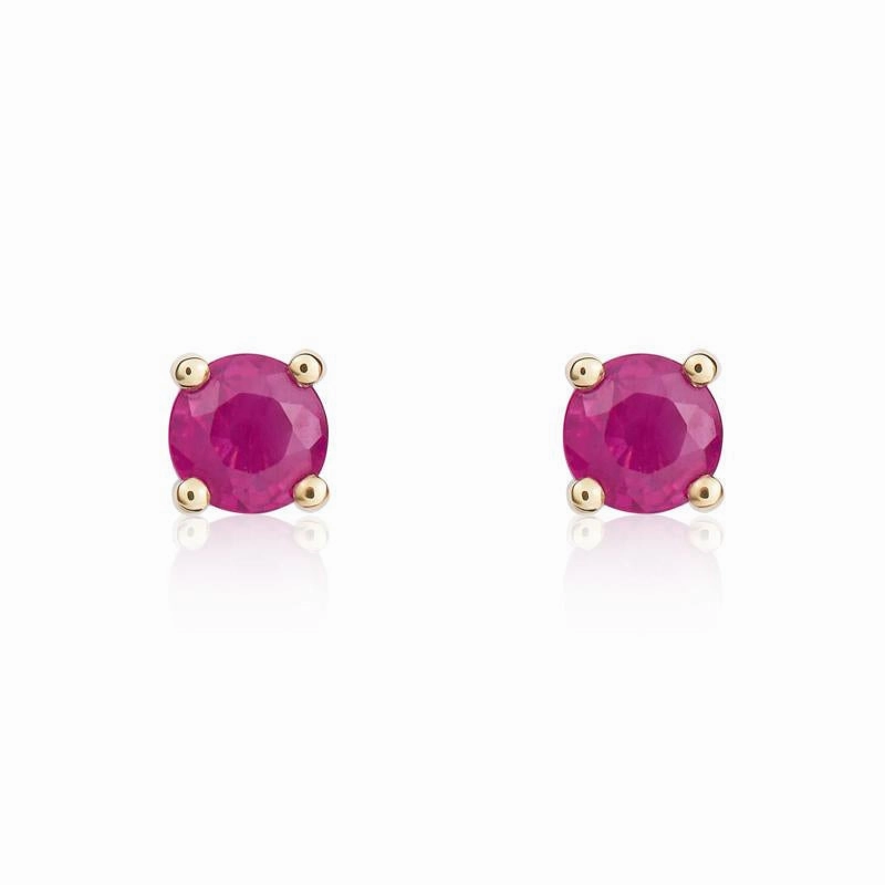 9ct Yellow Gold Ruby 4mm Round Claw Set Stud Earrings