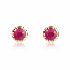 9ct Yellow Gold Ruby 4mm Round Rub Over Set Stud Earrings