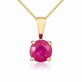 9ct Yellow Gold Ruby 5mm Round Claw Set Necklace