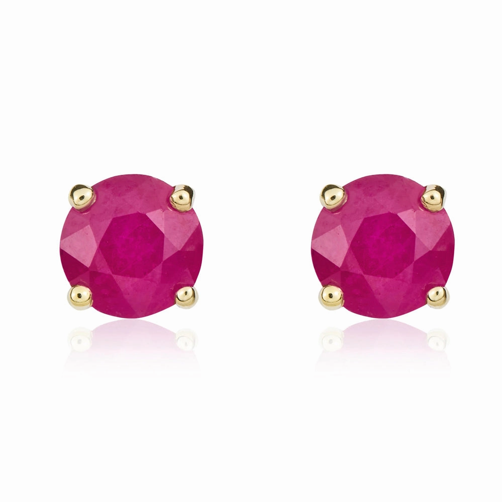 9ct Yellow Gold Ruby 5mm Round Claw Set Stud Earrings