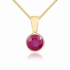 9ct Yellow Gold Ruby 5mm Round Rub Over Set Necklace
