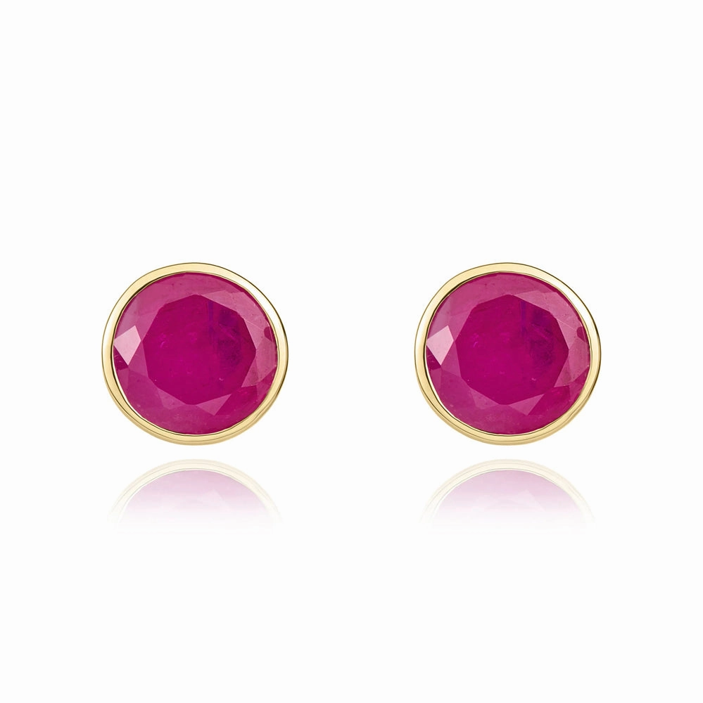 9ct Yellow Gold Ruby 5mm Round Rub Over Set Stud Earrings