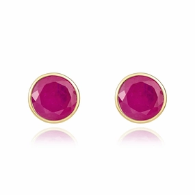 9ct Yellow Gold Ruby 5mm Round Rub Over Set Stud Earrings