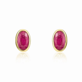9ct Yellow Gold Ruby 5x3mm Oval Rub Over Set Stud Earrings