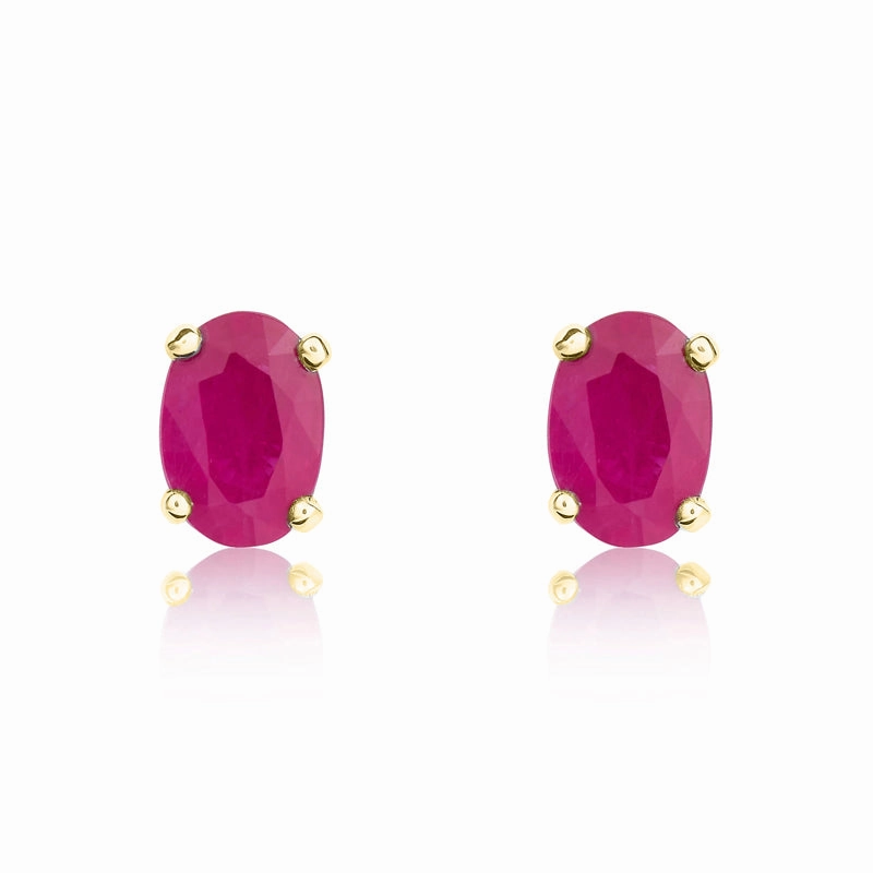 9ct Yellow Gold Ruby 6x4mm Oval Claw Set Stud Earrings