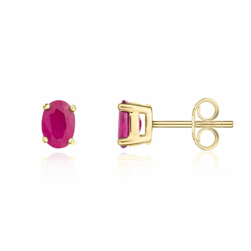 9ct Yellow Gold Ruby 6x4mm Oval Claw Set Stud Earrings