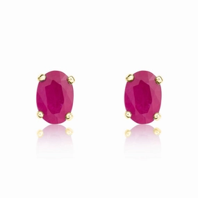 9ct Yellow Gold Ruby 6x4mm Oval Claw Set Stud Earrings
