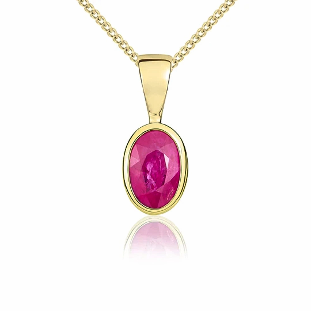 9ct Yellow Gold Ruby 6x4mm Oval Rub Over Set Pendant