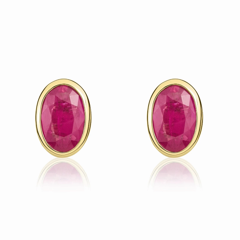9ct Yellow Gold Ruby 6x4mm Oval Rub Over Set Stud Earrings