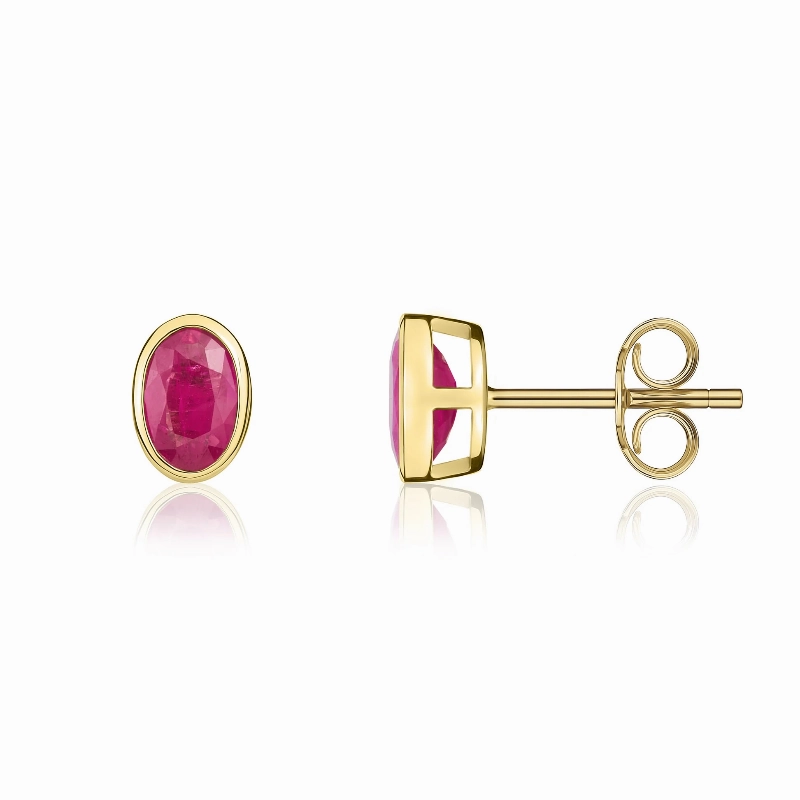 9ct Yellow Gold Ruby 6x4mm Oval Rub Over Set Stud Earrings