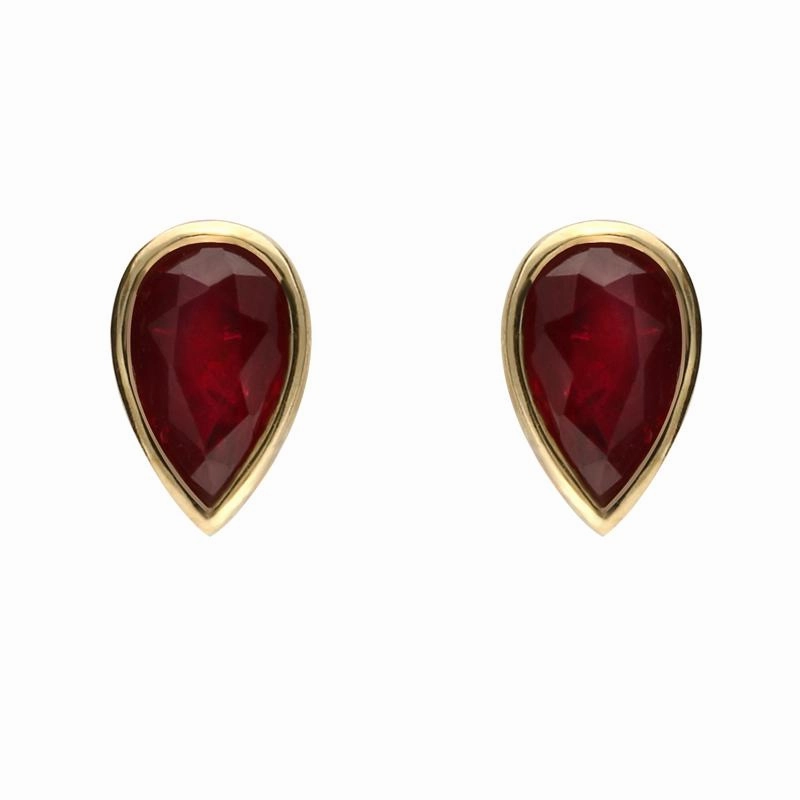 9ct Yellow Gold Ruby 6x4mm Pear Rub Over Set Stud Earrings