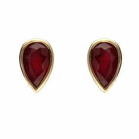9ct Yellow Gold Ruby 6x4mm Pear Rub Over Set Stud Earrings
