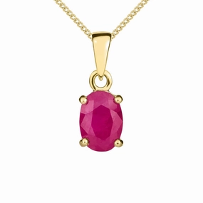 9ct Yellow Gold Ruby 7x5mm Oval Claw Set Necklace