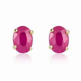 9ct Yellow Gold Ruby 7x5mm Oval Claw Set Stud Earrings