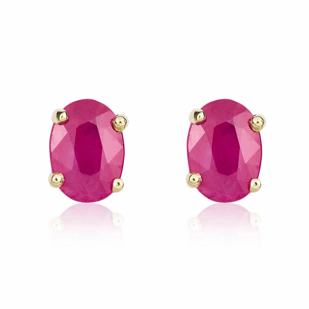 9ct Yellow Gold Ruby 7x5mm Oval Claw Set Stud Earrings
