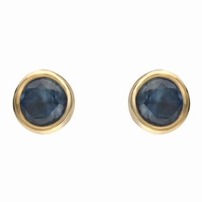 9ct Yellow Gold Sapphire 3mm Round Stud Rub Over Set Stud Earrings