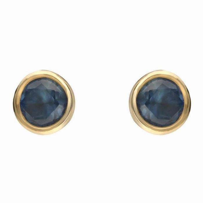 9ct Yellow Gold Sapphire 3mm Round Stud Rub Over Set Stud Earrings